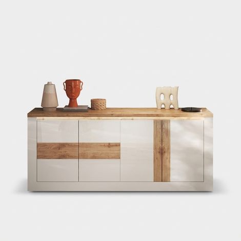 Sideboard mit 4 Türen - Mit LED-Beleuchtung - Weiß lackiert & Holzfarben - LADENYA (1/3)