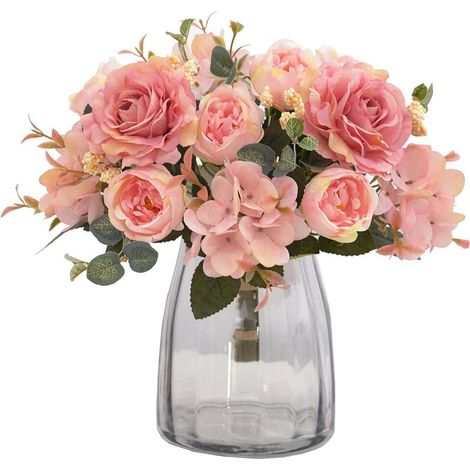Künstlicher Blumenstrauß – Pfingstrose, Hortensie, Kamelie aus Seide und Kunststoff – Dekoration für drinnen und draußen – 2-teilig (1/5)