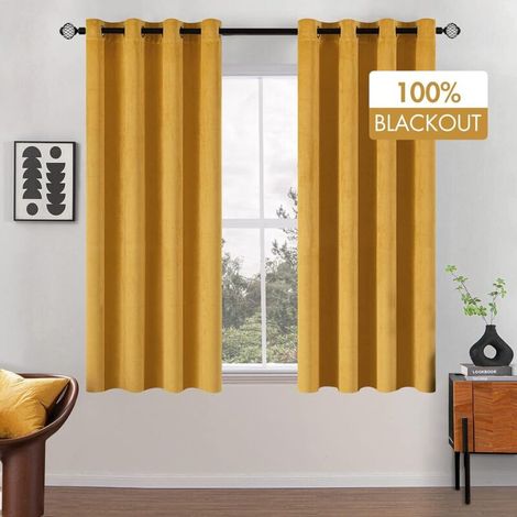 – Rideau occultant thermique 132 x 160 cm – Lot de 2 – Velours opaque avec 8 œillets métalliques – Protection contre le froid et l'humidité (1/5)