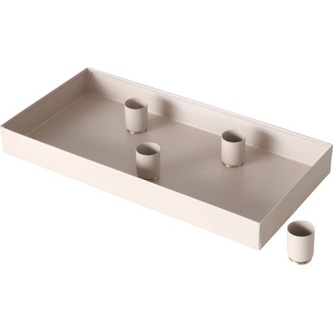 Magnet Kerzentablett beige für Stabkerzen - 30 x 15 cm - Metall Kerzenständer mit 4 magnetischen Haltern - Tafelkerzen Halter Kerzen Tablett Advents Leuchter Adventskranz