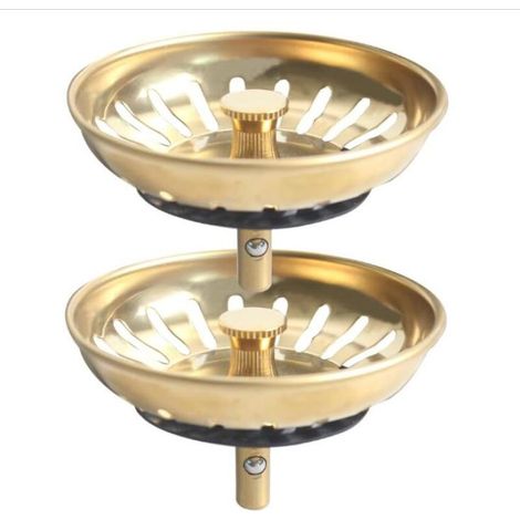 Colador de fregadero de acero inoxidable con cesta, filtro y tapón de drenaje (juego de dos) (dorado) (1/5)