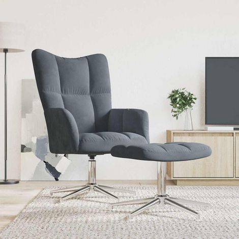 Chaise de relaxation avec tabouret Gris foncé Velours vidaXL (1/5)