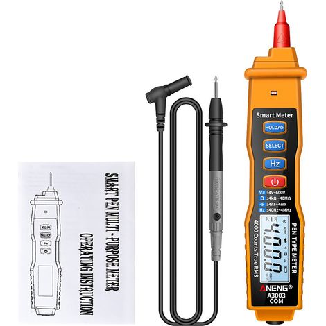 multimètre-Multimètre Stylo Digital A3003 avec NCV et Écran Backlit – Mesure Tension AC/DC, Résistance, Capacité (1 Multimètre, 1 Câble de Test)