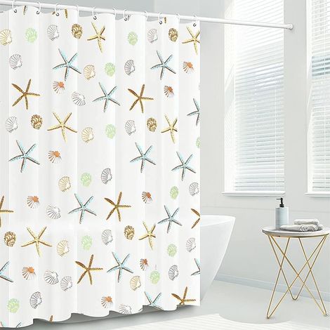 Rideau de Douche Coquille D'étoile de Mer, Rideau de Douche 180x200 Anti Moisissure Rideau Baignoire Plage Rideau Douche Polyester Shower Curtain 3D Rideaux Salle de Bain (1/4)