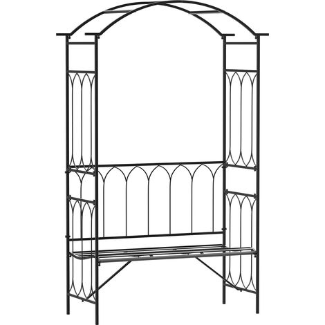 Rosenbogen Mit Bank Rosenbank Laubenbank Philosophenbank Rankgitter Rankhilfe Gartenbank Metall Schwarz 115 X 50 X 203 Cm