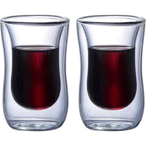 Doppelwandiger Glasbecher (4 x 9 x 5,5 cm) – Wärmeisolierend, hitzebeständig, ideal für Espresso und die Kaffeeecke zu Hause.
