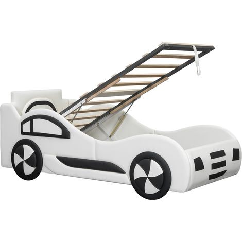 Cama infantil coche 90 x 200 cm con somier de láminas y espacio de almacenaje blanca (1/5)
