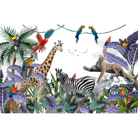Papier peint panoramique Enfants - Animaux de la Jungle - 130 cm x 83 cm (1/2)