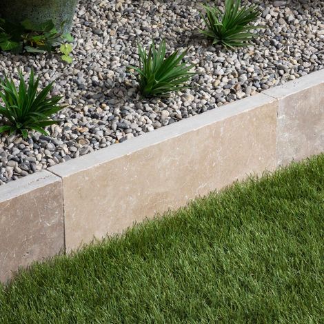 Bordure de jardin en pierre naturelle travertin 50x20x5 cm – Beige nuancé – Pour aménagement extérieur durable – Vendu à l'unité (1/4)