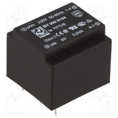 Trasformatore incapsulato Uscita 6vac 0,5va Ingresso 230vac Bv2020154