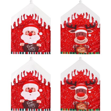 Lot de 4 housses de chaise de Noël, Père Noël et bonhomme, salle à manger (1/5)