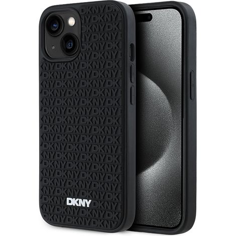 Custodia per iPhone 15 Plus dkny 3D in gomma con motivo ripetuto, colore nero (1/5)