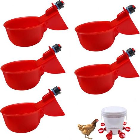 5-teiliges Set – Trink- und Futternäpfe für Geflügel – Automatischer Trinkbrunnen mit Auslaufschutz – Rot – Für Hühner, Enten, Gänse und Kaninchen (1/5)