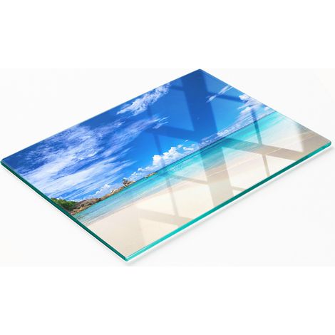 Küchenservierbrett aus Glas mit tropischem Strandmotiv, 80 x 52 cm (1/5)