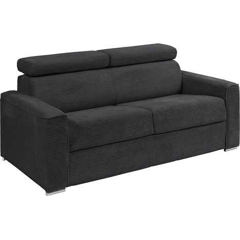 Divano letto 3 posti a ribalta Posto letto 140 cm Materasso 22 cm in Velluto a coste Grigio - VIZIR (1/2)