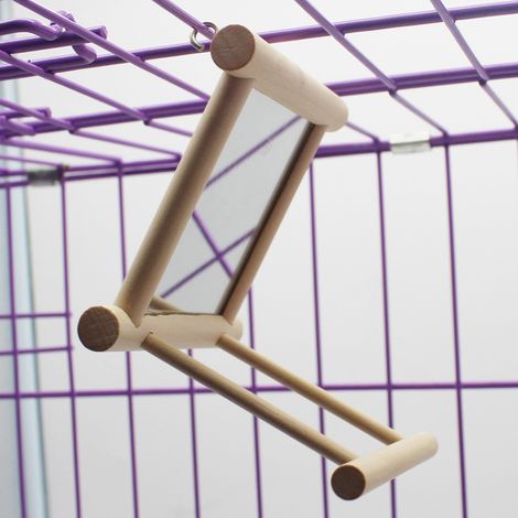 Jouet pour oiseaux en cage, balançoire suspendue pour perroquet avec miroir, jouets en bois naturel, accessoires pour cage à oiseaux avec crochet métallique (1/5)