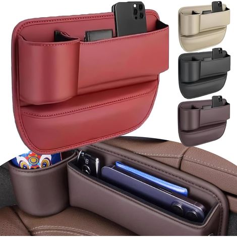 1 Organiseur de siège, Cuir PU, Porte-gobelet, Rangement voiture, Accès facile (1/5)