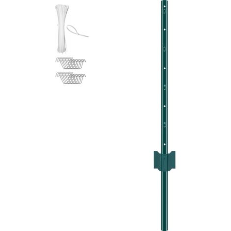 Mophorn Poteaux de clôture de 3 pieds, lot de 10 poteaux en T en métal robuste pour jardins, cours, fermes, vert (1/5)