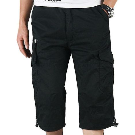 Short cargo 3/4 homme à taille élastiquée - Taille L - Noir (1/3)