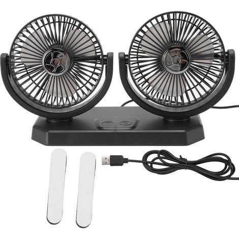 Ventilateur électrique double tête 12 V, double commande, 3 vitesses, ventilation puissante, chargement USB, pour voiture, minivan et camionnette. (1/4)