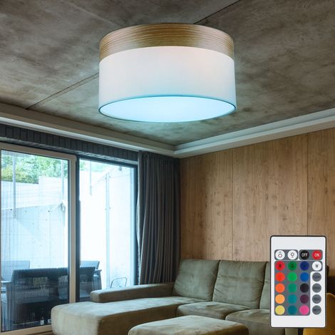 Plafoniera corridoio paralume in tessuto legno beige REMOTE CONTROL in set incl. lampadina LED RGB