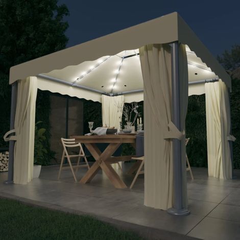 Tonnelle，Tente de Réception，Pergola de jardin，Barnum et rideau et guirlande lumineuse LED 3x3 m Blanc crème XZZ49012 (1/5)
