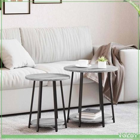 Table d'appoint - 2 pcs - Gris sonoma et Noir - Bois d'ingénierie et métal - Ronde - 51 cm (1/5)