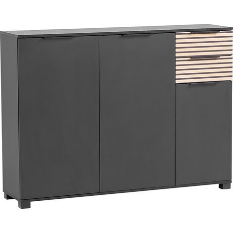 Schuhschrank modern in schwarz matt mit Eiche Natur ALTAMURA-80 (1/5)