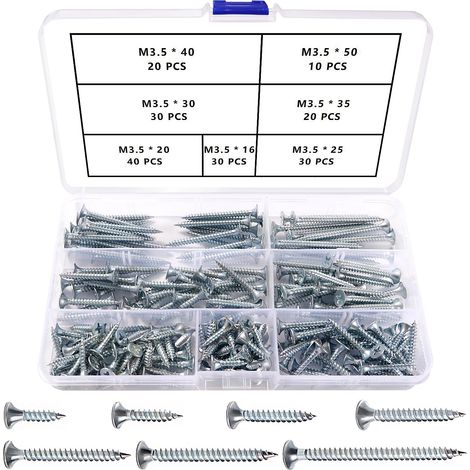 180 Pièces Kit de Vis à Bois M3.5, Vis Cruciformes, Autotaraudeuses, Pour Cloisons Sèches et Meubles En Bois, Argent (1/5)