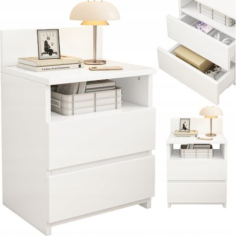 Nachttisch Schlafzimmerkommode 2 Schubladen weiß Loft modern 40 cm (1/5)