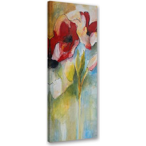 Tableau sur toile Coquelicots peints et boutons de roses 30x90 (1/5)
