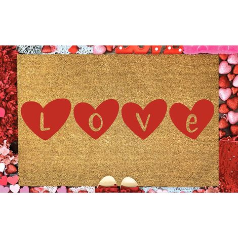 Paillasson de bienvenue en forme de cœur pour la Saint-Valentin, 61 x 41 cm, dos en caoutchouc antidérapant, intérieur/extérieur, marron et rouge, A2-B (1/4)