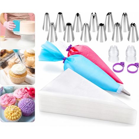 Kit de Poche a Douille de Patisserie 220 Pieces, Sachets Jetables et Douilles en Acier Inoxydable, pour Decoration de Gateaux et Biscuits (1/4)