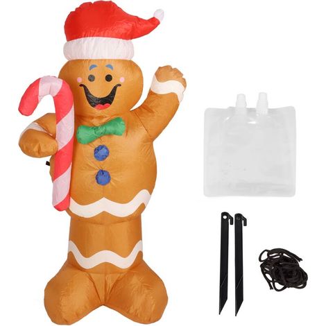 Jeffergarden Bonhomme en pain d'épice gonflable de Nol de 1,5 m de hauteur avec cannes en bonbon, décoration de cour gonflable, bonhomme de neige avec lumières LED, prise britannique 100-240 V-DOU