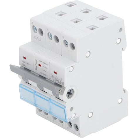 Commutateur de Transfert Manuel 3P – Disjoncteur de Verrouillage 400 V CA 63 A à Montage sur Rail DIN pour Systèmes à Double Alimentation dans les Maisons et les Générateurs de Camping-cars (1/5)
