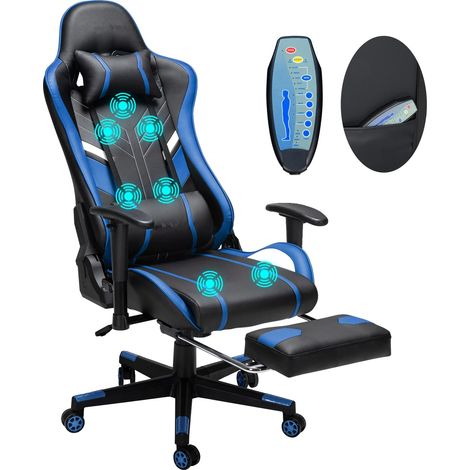 Chaise de bureau, design ergonomique, hauteur réglable, Noir Bleu (1/2)