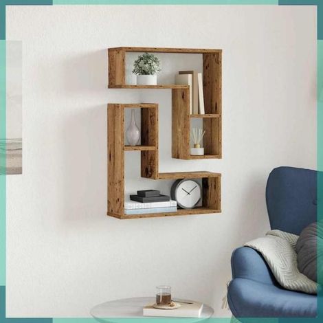 856604 étagères cube murales 2 pcs vieux bois 50x15x50 cm (1/5)