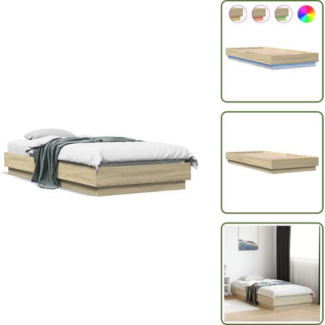 Bettgestell LED Sonoma-Eiche 100x200 cm - Holzbettfassungen - Bettsystem - Lattenrost - Schlafzimmermöbel - SONOMA EICHE (1/5)