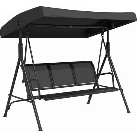 Outsunny columpio de jardín exterior de 3 plazas con toldo reclinable, balancín con respaldo transpirable y marco de acero, 175x118x159 cm, negro (1/5)