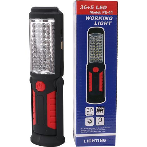 Lampe de travail d'urgence à 36+5 LED, rechargeable par USB avec support magnétique, idéale pour la réparation automobile, l'inspection et comme lampe torche.