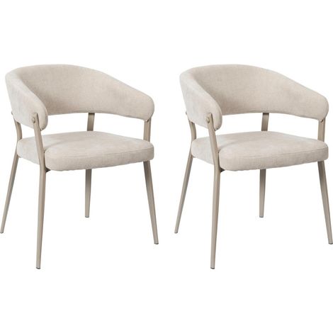 Lot de 2 Fauteuils Beige Tissu Pieds Métal 55 x 55 x 78 cm - Assise Confort - Livraison gratuite