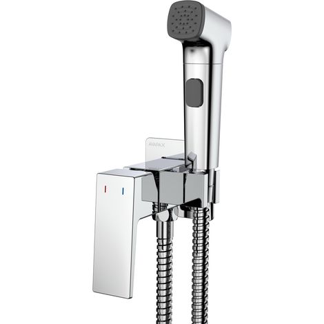 Avapax  Robinet de bidet - Chrome - Avec flexible et douchette de bidet - Design géométrique - Résistant à la corrosion