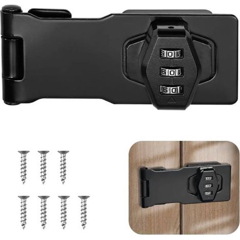 Cadenas à combinaison 3 chiffres de 10 cm (4 pouces) avec serrure à combinaison en métal pour armoire de rangement, noir
