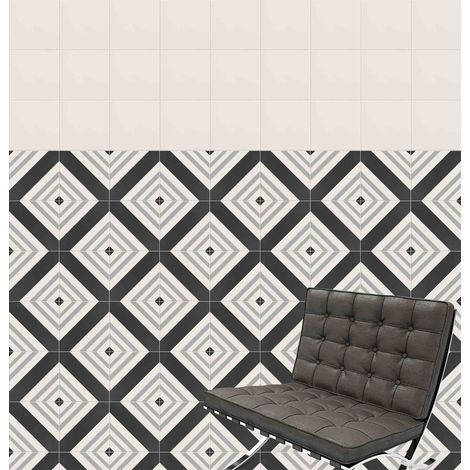 Carrelage Imitation Carreaux de Ciment DECO Geo B Bw 20x20cm (1/4)