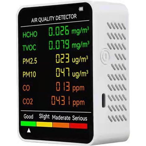Moniteur de qualité de l'air 6 en 1, détecte les PM2,5/PM10/TVOC, testeur de qualité de l'air, compteur de pollution de l'air pour maison/tentes de (1/5)