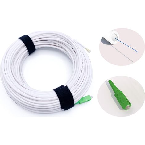 Elfcam® - 30 Metres Pigtail a Fibre Optique SC/APC Monomode OS2 sans Gaine LSZH, Blanc, Diametre de Cable : 4,0mm (1/5)