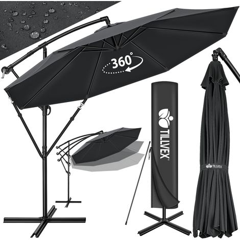 Tillvex – Parasol déporté 3m avec manivelle – Protection UV 50+ – Mât en aluminium – Entoilage déperlant – Inclinaison réglable 360°