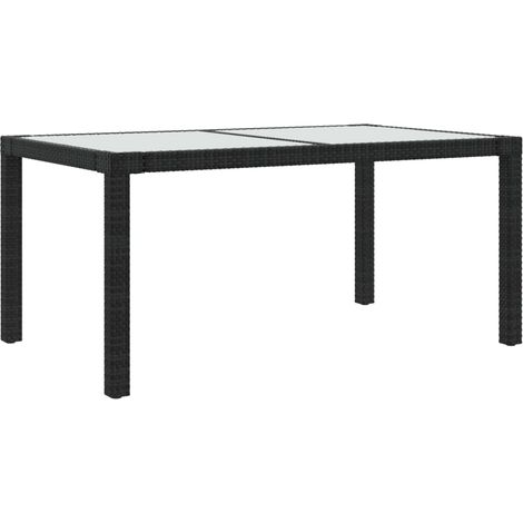 Vidaxl – Table de jardin 150x90x75cm en verre trempé et résine tressée – Structure en acier enduit de poudre – Noir – Facile à nettoyer