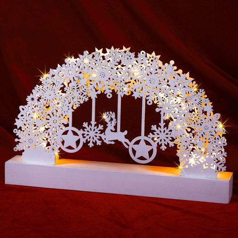 Monzana – Arc lumineux de Noël LED en bois – 6 LED blanc chaud – Fonctionne sur piles – Minuterie 24h – Décoration intérieure extérieure (1/5)
