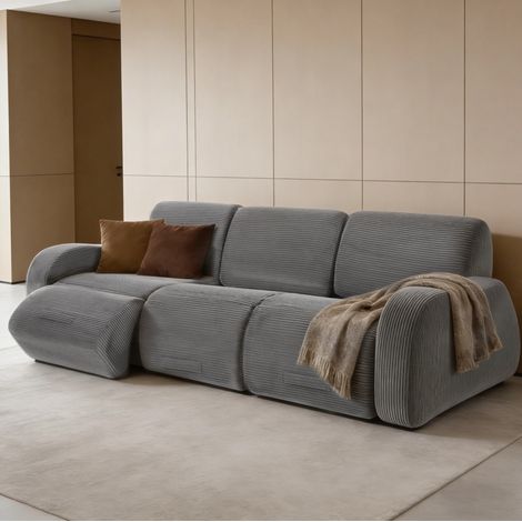 Sofá recto modular con reposacabezas y reposapiés extensibles, convertible en cama, en terciopelo acanalado gris (1/5)
